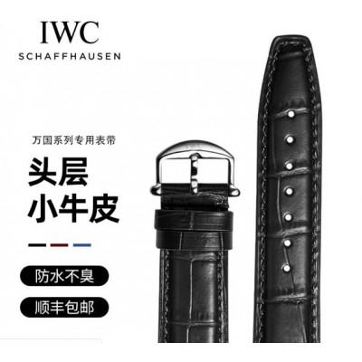 IWC萬(wàn)國(guó)表帶原裝真皮男適配柏濤菲諾葡計(jì)飛行員七日鏈?zhǔn)直韼?【原裝針扣款】-黑色鋼色針扣 20 mm